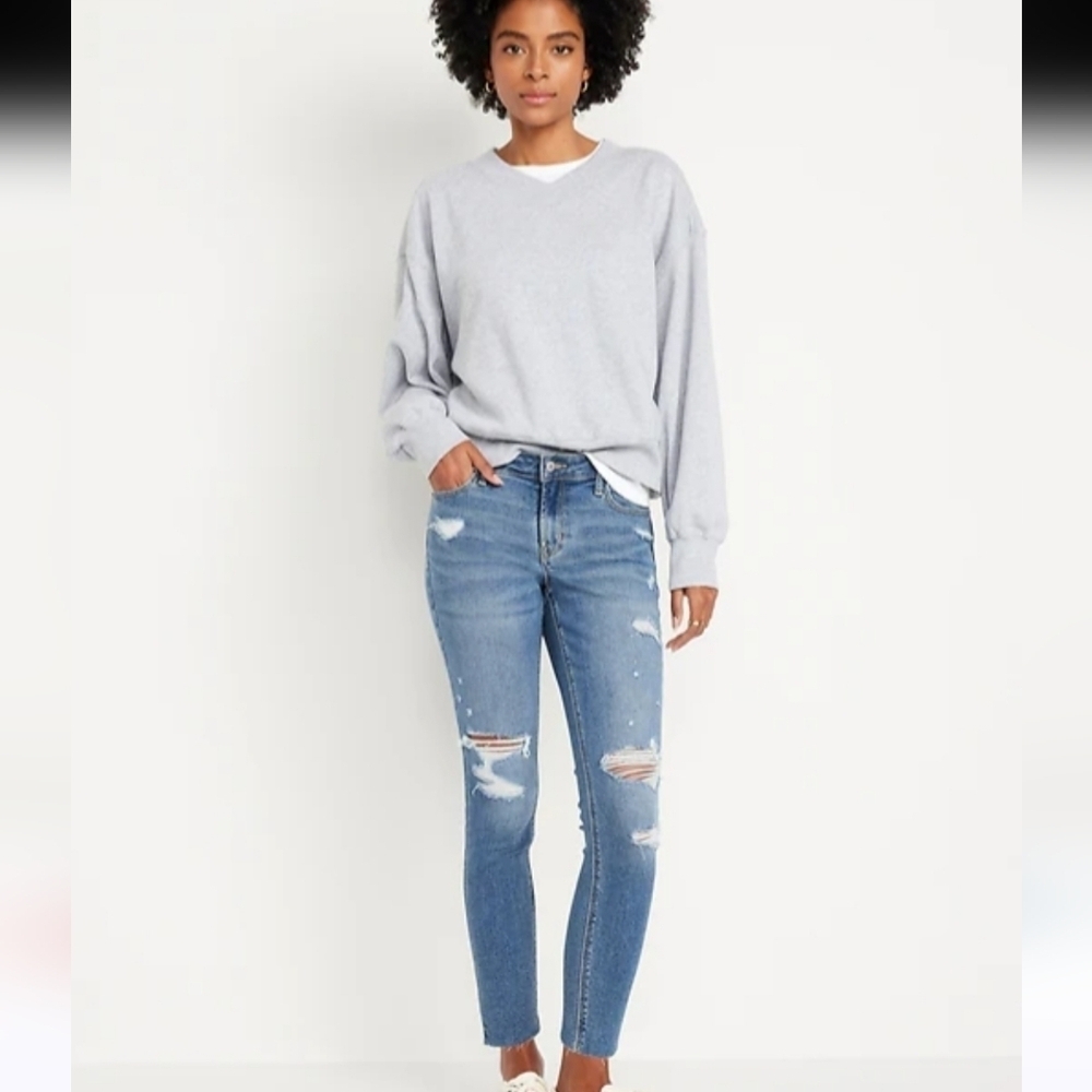 Old Navy Mid-Rise Rockstar Super-Skinny Ankle Jeans Raw Hem Sz 4